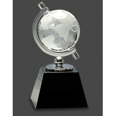 6" inch Crystal Spinning Globe with Black Pedestal Base